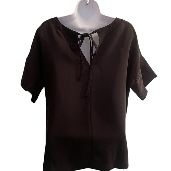 Madewell Crepe Premier Bow Back Top Black Size M Style F5653 Boxy Oversized Fit - Picture 2 of 7